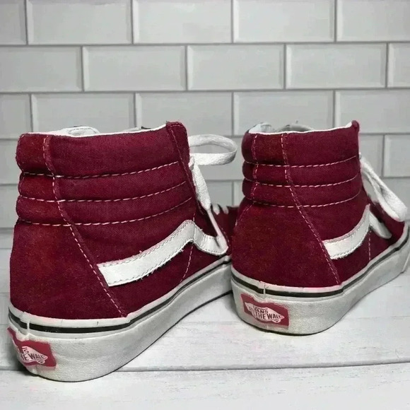 Vans Men's Burgundy and White High-Top Sneakers - Picture 5 of 13